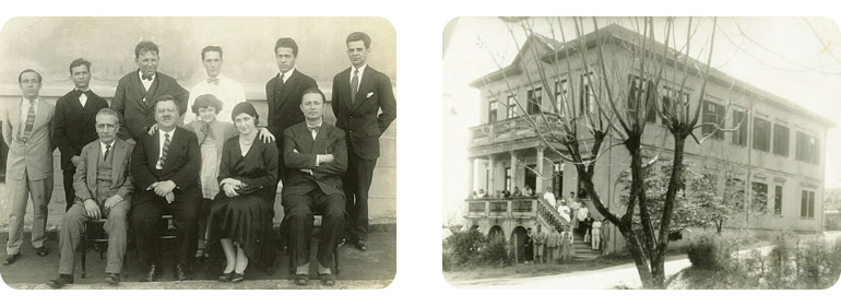 Primeiros dirigentes do Hospital Espírita e a primeira sede do Hospital, na década de 20